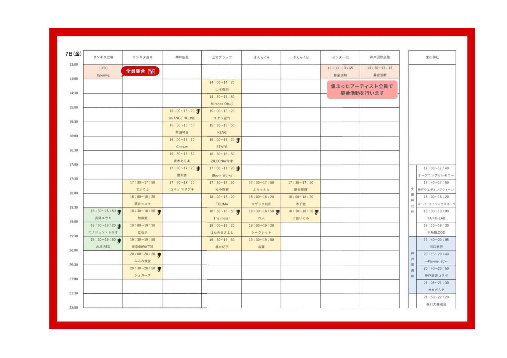 神戸周遊フェス2026 タイムテーブル(8月7日)